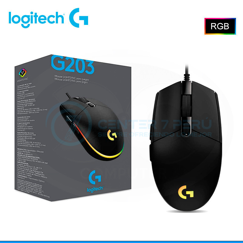 mouse-logitech-g-g203-lightsync-rgb-8000-dpi-black-usb-pn910-005790 copia MOUSE LOGITECH G203 LIGHTSYNC OPTICAL 8000 DPI RGB BLACK - Imagen 1