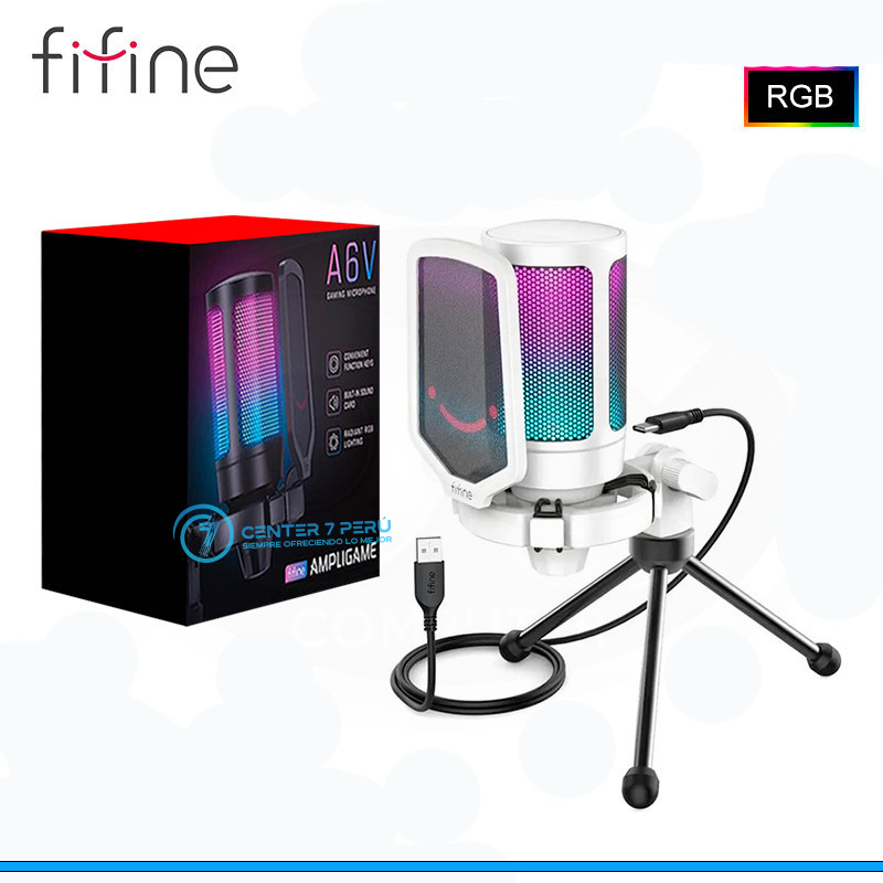 microfono-fifine-a6v-rgb-white-de-condensador-conexion-usb copia MICRÓFONO FIFINE A6V WHITE - Imagen 1