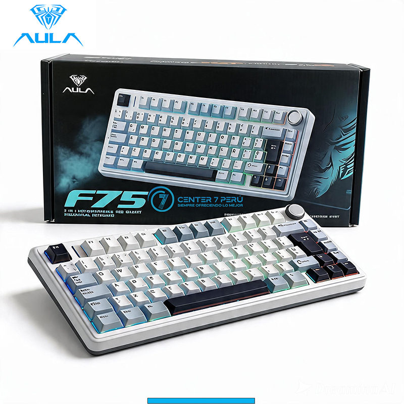 dreamina-2026-08-05-5234-A professional product display on a soli... copia 2 TECLADO AULA F75 RGB INALAMBRICO ESPAÑOL BLUE/WHITE/PURPLE - REAPER SWITCH - Imagen 1